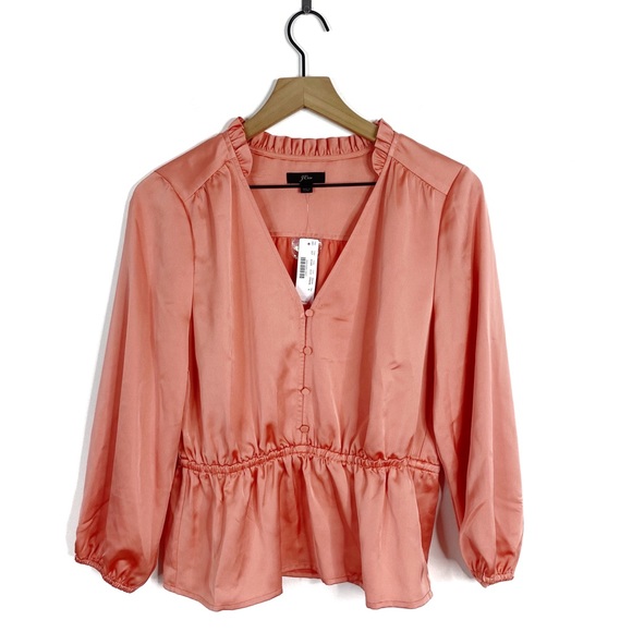 J. Crew Tops - J. Crew V Neck Peplum Coral Metallic Blouse Top 8